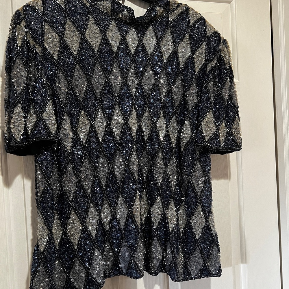 Elegant Navy, Black, and Gray Women's Top